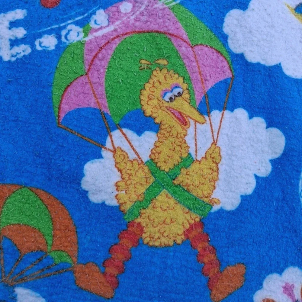 RARE HTF Vtg Sesame Street Blanket Skydive Airplane Grover Big Bird Oscar Ernie
